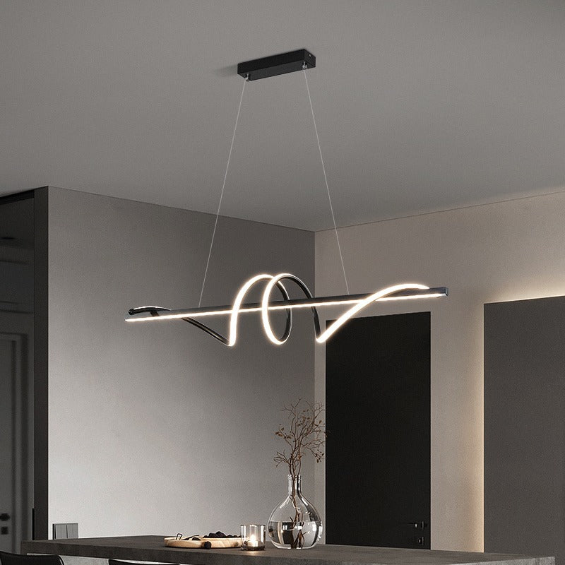 2025 Post-Modern Nordic Style LED Table Chandelier Simple Curved Art Design Pendant Light for Restaurant or Bar Dining Table