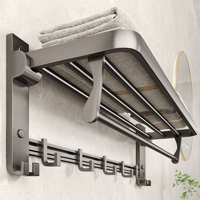 5 Pieces Set Modern Aluminium Towel Holder Wall Mounted Bathroom Storage Towel Shelf Folding Towel Rack Set