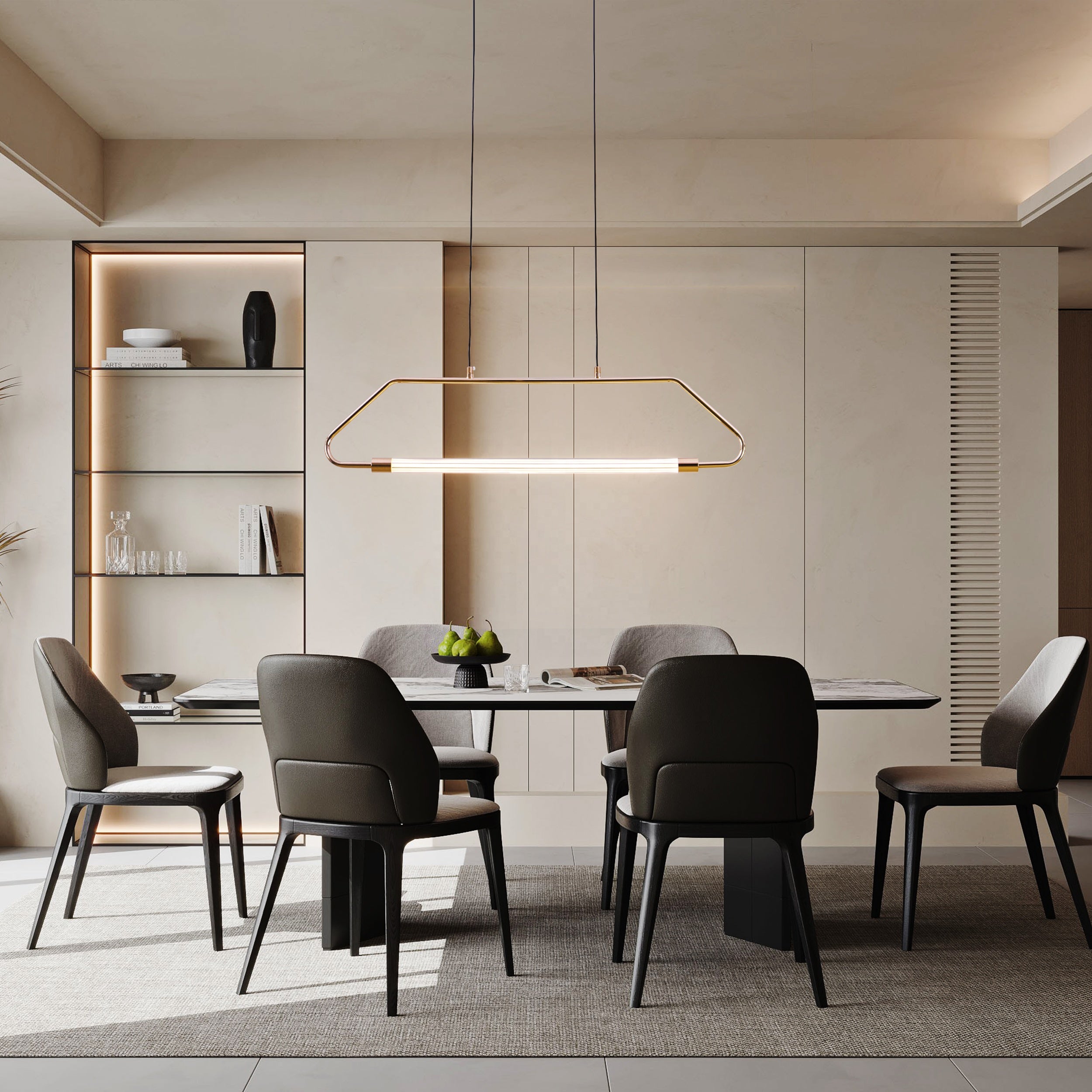 Led Line Hanging Lamp Rose Gold Color Modern Chandelier Pendant Lights Dining Table Lamp Indoor Home Restaurant