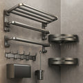 5 Pieces Set Modern Aluminium Towel Holder Wall Mounted Bathroom Storage Towel Shelf Folding Towel Rack Set