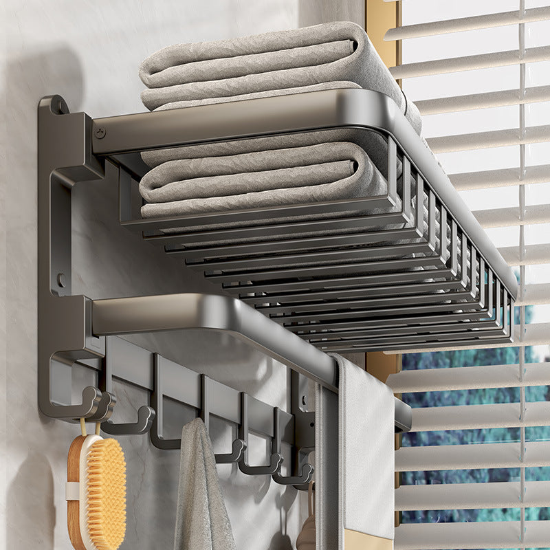 5 Pieces Set Modern Aluminium Towel Holder Wall Mounted Bathroom Storage Towel Shelf Folding Towel Rack Set