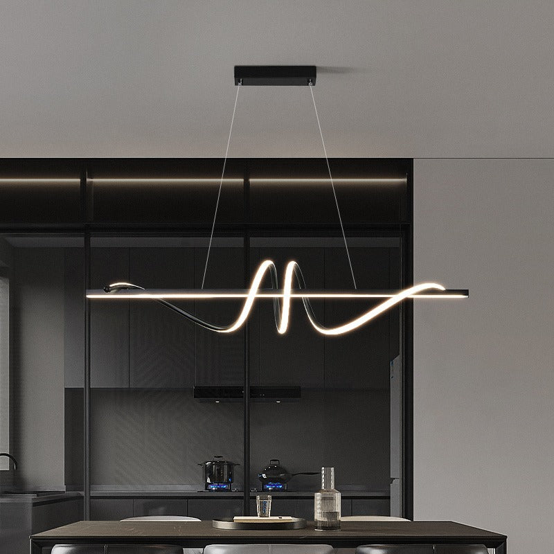 2025 Post-Modern Nordic Style LED Table Chandelier Simple Curved Art Design Pendant Light for Restaurant or Bar Dining Table