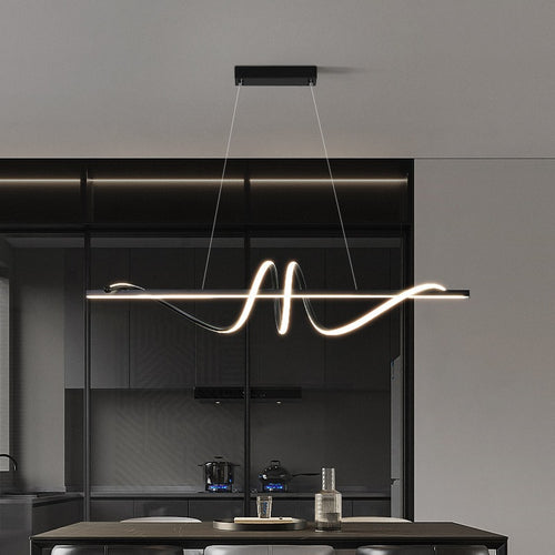 2025 Post-Modern Nordic Style LED Table Chandelier Simple Curved Art Design Pendant Light for Restaurant or Bar Dining Table