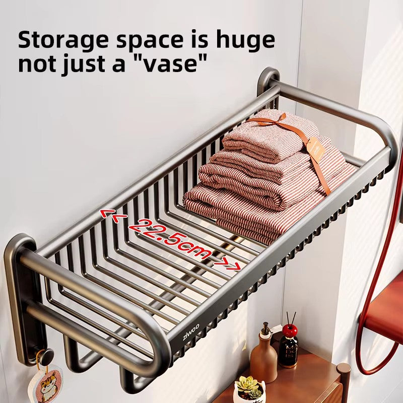 Bathroom Towel Rack No Drilling Wall Mounted Storage Shelf Premium Aluminum Alloy Towel Holder for Toilet Washroom