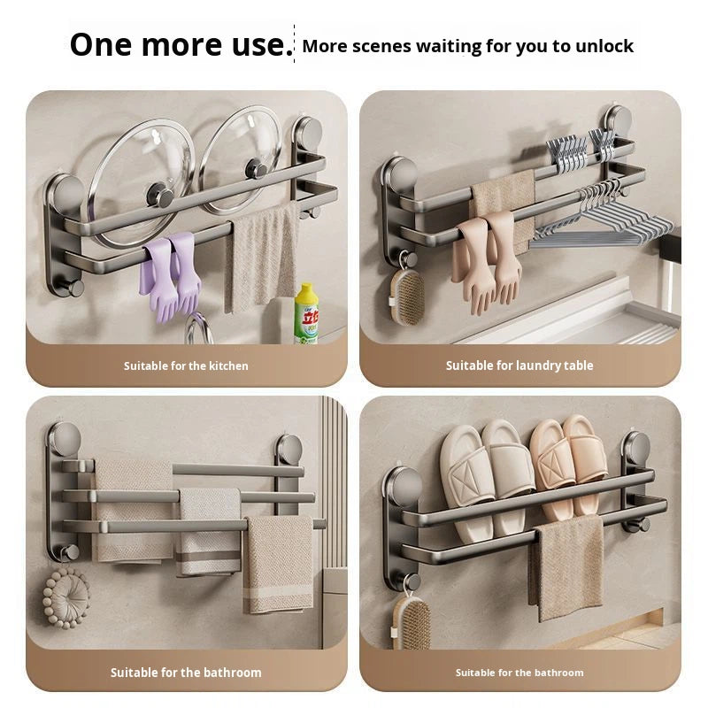 Polished No-Drill Wall-Mounted Towel Bar Storage Single/Double Rod