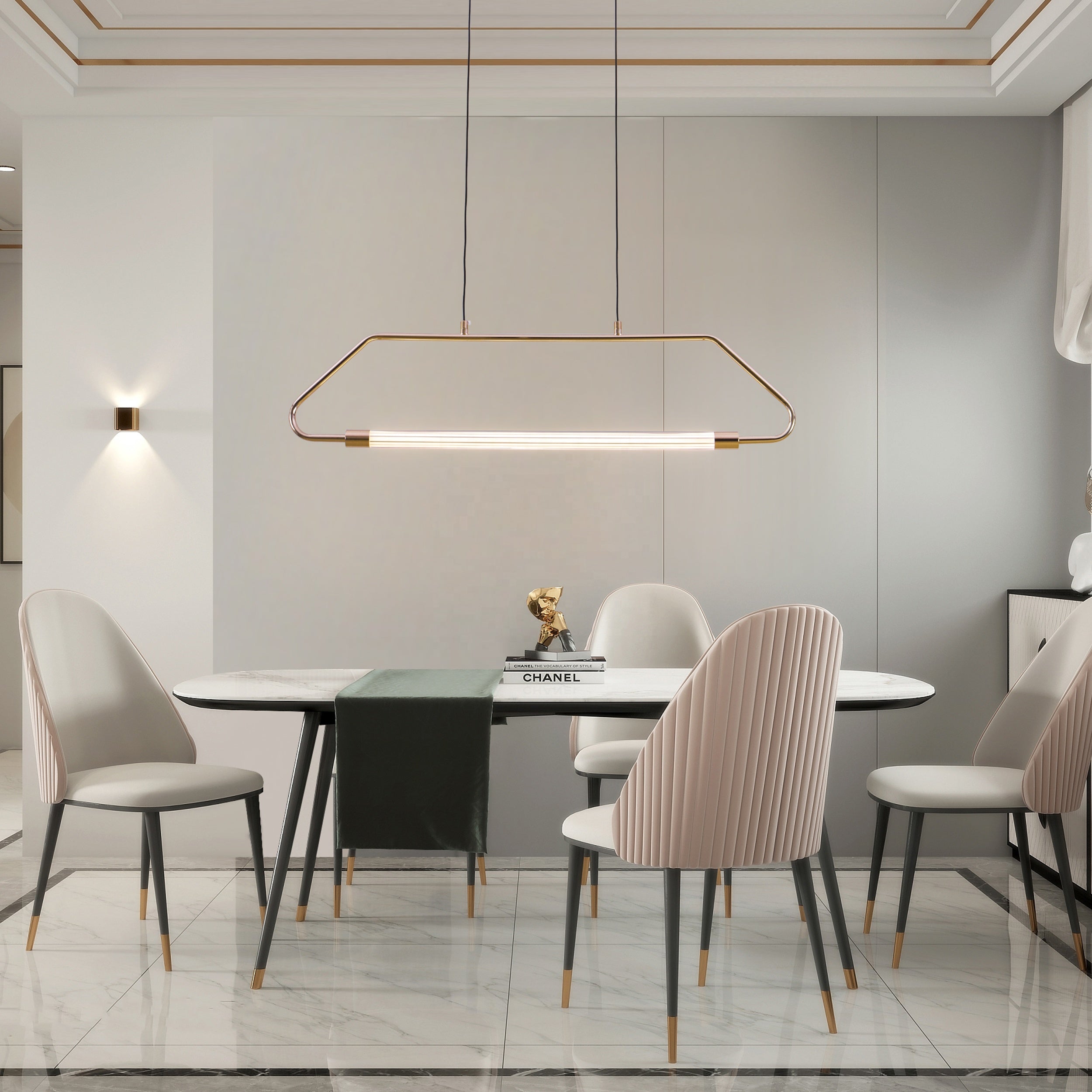 Led Line Hanging Lamp Rose Gold Color Modern Chandelier Pendant Lights Dining Table Lamp Indoor Home Restaurant