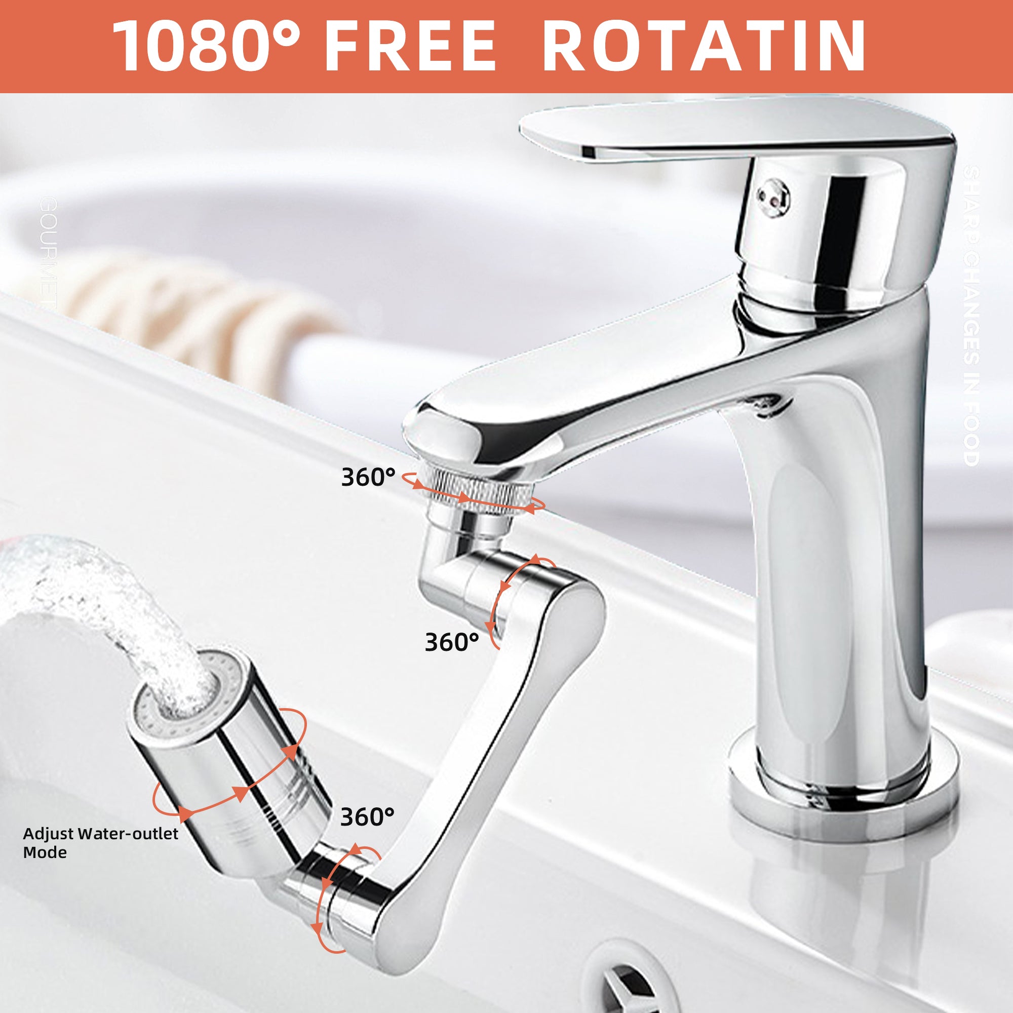 Universal 1080 Degree Kitchen Tap Head Rotatable Multifunction Bathroom Sink Filter Swivel Extension Water Save Faucet Aerator