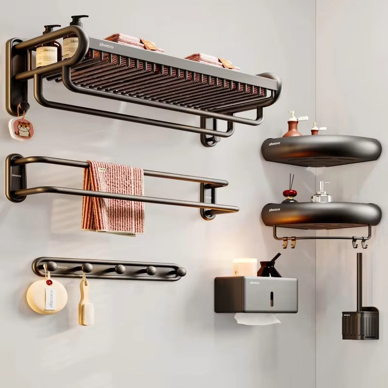 Bathroom Towel Rack No Drilling Wall Mounted Storage Shelf Premium Aluminum Alloy Towel Holder for Toilet Washroom
